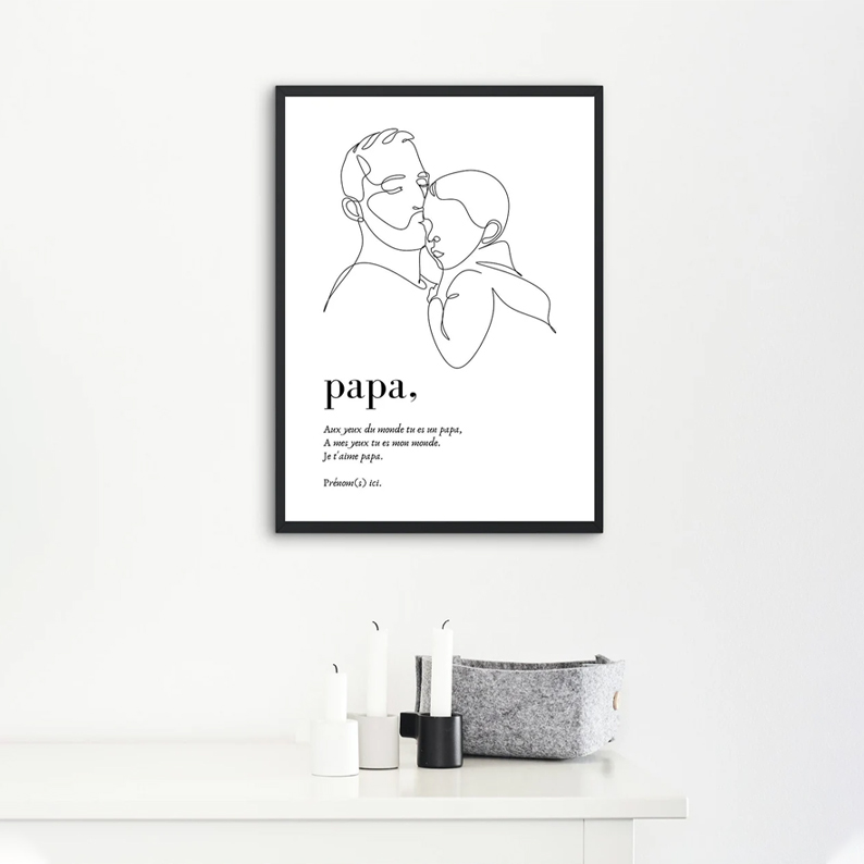 Father And Kid Custom Poster Line Art Fathers Day Personalized Poster Fathers Day Gift